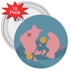 Coins Pink Coins Piggy Bank Dollars Money Tubes 3  Buttons (10 Pack)  by Mariart