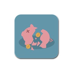 Coins Pink Coins Piggy Bank Dollars Money Tubes Rubber Square Coaster (4 Pack) 