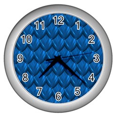 Blue Dragon Snakeskin Skin Snake Wave Chefron Wall Clocks (silver)  by Mariart