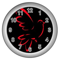 Dove Red Black Fly Animals Bird Wall Clocks (silver) 