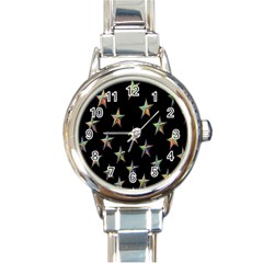 Colorful Gold Star Christmas Round Italian Charm Watch by Mariart