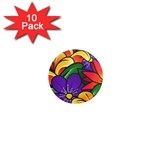 Bright Flowers Floral Sunflower Purple Orange Greeb Red Star 1  Mini Magnet (10 pack)  Front