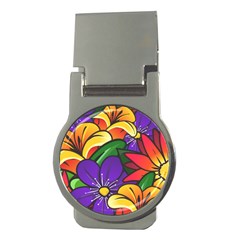 Bright Flowers Floral Sunflower Purple Orange Greeb Red Star Money Clips (round) 