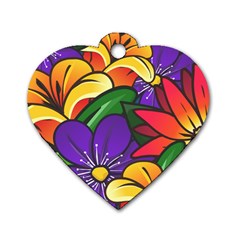 Bright Flowers Floral Sunflower Purple Orange Greeb Red Star Dog Tag Heart (one Side) by Mariart