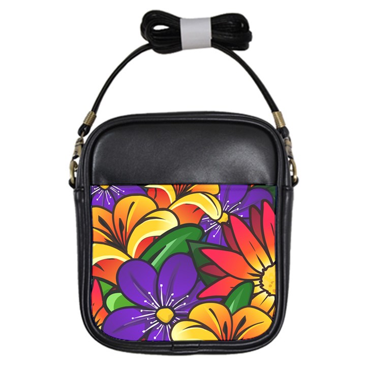 Bright Flowers Floral Sunflower Purple Orange Greeb Red Star Girls Sling Bags