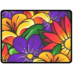 Bright Flowers Floral Sunflower Purple Orange Greeb Red Star Fleece Blanket (large) 