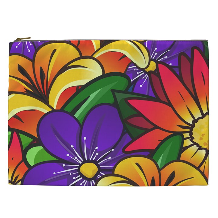 Bright Flowers Floral Sunflower Purple Orange Greeb Red Star Cosmetic Bag (XXL) 