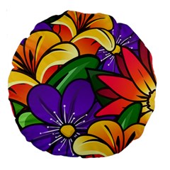 Bright Flowers Floral Sunflower Purple Orange Greeb Red Star Large 18  Premium Round Cushions