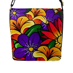 Bright Flowers Floral Sunflower Purple Orange Greeb Red Star Flap Messenger Bag (l) 