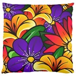 Bright Flowers Floral Sunflower Purple Orange Greeb Red Star Large Flano Cushion Case (One Side) Front