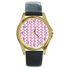 Heart Love Pink Purple Round Gold Metal Watch