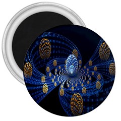 Fractal Balls Flying Ultra Space Circle Round Line Light Blue Sky Gold 3  Magnets by Mariart