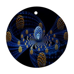 Fractal Balls Flying Ultra Space Circle Round Line Light Blue Sky Gold Ornament (round) by Mariart