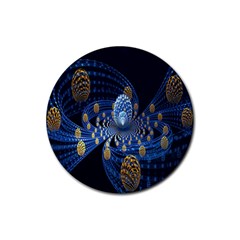 Fractal Balls Flying Ultra Space Circle Round Line Light Blue Sky Gold Rubber Coaster (round) 