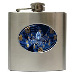 Fractal Balls Flying Ultra Space Circle Round Line Light Blue Sky Gold Hip Flask (6 Oz) by Mariart