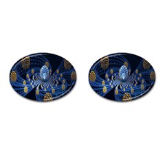 Fractal Balls Flying Ultra Space Circle Round Line Light Blue Sky Gold Cufflinks (oval)