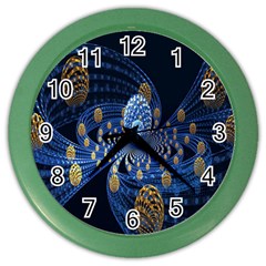 Fractal Balls Flying Ultra Space Circle Round Line Light Blue Sky Gold Color Wall Clocks