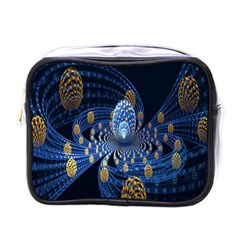 Fractal Balls Flying Ultra Space Circle Round Line Light Blue Sky Gold Mini Toiletries Bags by Mariart