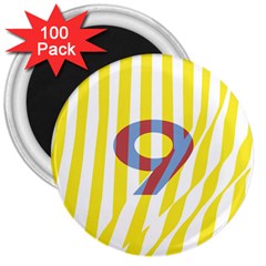 Number 9 Line Vertical Yellow Red Blue White Wae Chevron 3  Magnets (100 Pack)