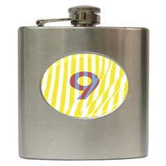 Number 9 Line Vertical Yellow Red Blue White Wae Chevron Hip Flask (6 Oz)