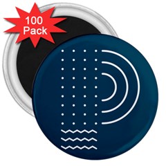 Parachute Water Blue Waves Circle White 3  Magnets (100 Pack)