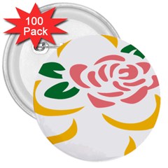 Pink Rose Ribbon Bouquet Green Yellow Flower Floral 3  Buttons (100 Pack)  by Mariart