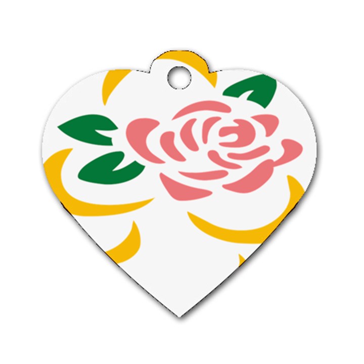 Pink Rose Ribbon Bouquet Green Yellow Flower Floral Dog Tag Heart (Two Sides)