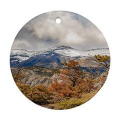 Forest And Snowy Mountains, Patagonia, Argentina Round Ornament (two Sides) by dflcprints