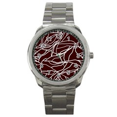 River System Line Brown White Wave Chevron Sport Metal Watch by Mariart