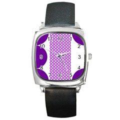 River Hyacinth Polka Circle Round Purple White Square Metal Watch by Mariart