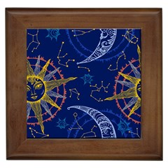 Sun Moon Seamless Star Blue Sky Space Face Circle Framed Tiles