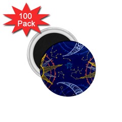 Sun Moon Seamless Star Blue Sky Space Face Circle 1 75  Magnets (100 Pack) 