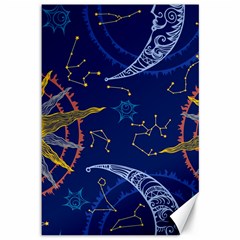 Sun Moon Seamless Star Blue Sky Space Face Circle Canvas 12  X 18  