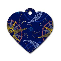 Sun Moon Seamless Star Blue Sky Space Face Circle Dog Tag Heart (two Sides) by Mariart