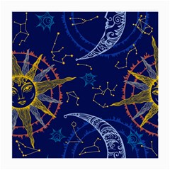 Sun Moon Seamless Star Blue Sky Space Face Circle Medium Glasses Cloth by Mariart