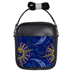 Sun Moon Seamless Star Blue Sky Space Face Circle Girls Sling Bags by Mariart