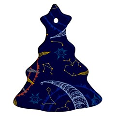Sun Moon Seamless Star Blue Sky Space Face Circle Christmas Tree Ornament (two Sides) by Mariart