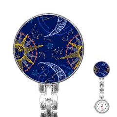 Sun Moon Seamless Star Blue Sky Space Face Circle Stainless Steel Nurses Watch by Mariart