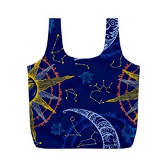 Sun Moon Seamless Star Blue Sky Space Face Circle Full Print Recycle Bags (m) 