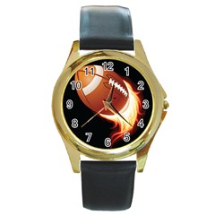 Super Football American Sport Fire Round Gold Metal Watch