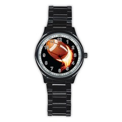 Super Football American Sport Fire Stainless Steel Round Watch by Mariart