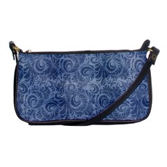 Blue Romantic Flower Pattern Denim Shoulder Clutch Bags by Ivana