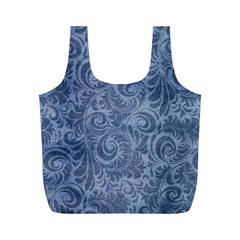 Blue Romantic Flower Pattern Denim Full Print Recycle Bags (m)  by Ivana