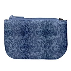 Blue Romantic Flower Pattern Denim Large Coin Purse