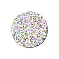 Twigs And Floral Pattern Rubber Round Coaster (4 Pack) 