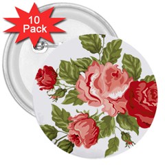 Flower Rose Pink Red Romantic 3  Buttons (10 Pack) 