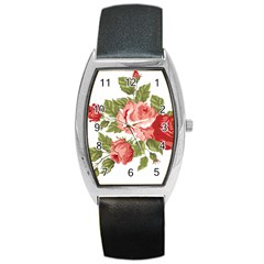 Flower Rose Pink Red Romantic Barrel Style Metal Watch by Nexatart