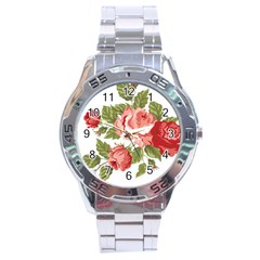 Flower Rose Pink Red Romantic Stainless Steel Analogue Watch by Nexatart