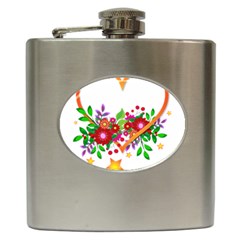 Heart Flowers Sign Hip Flask (6 Oz) by Nexatart