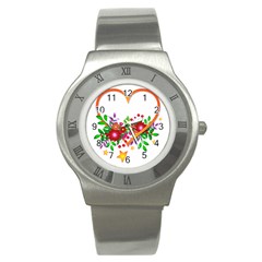 Heart Flowers Sign Stainless Steel Watch